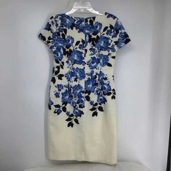 Talbot’s Women’s Floral Sheath Dress Wedding Party Summer Blue/Creme’ Size 4 - Picture 3 of 9
